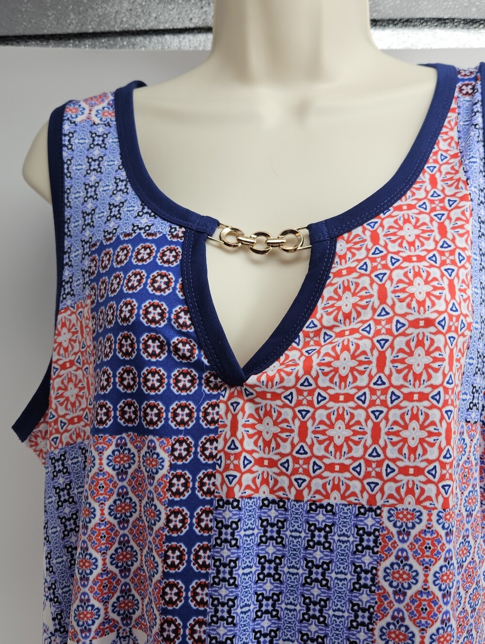Espresso L Boho Patchwork Maxi Dress Handkerchief Hem Gold Chain